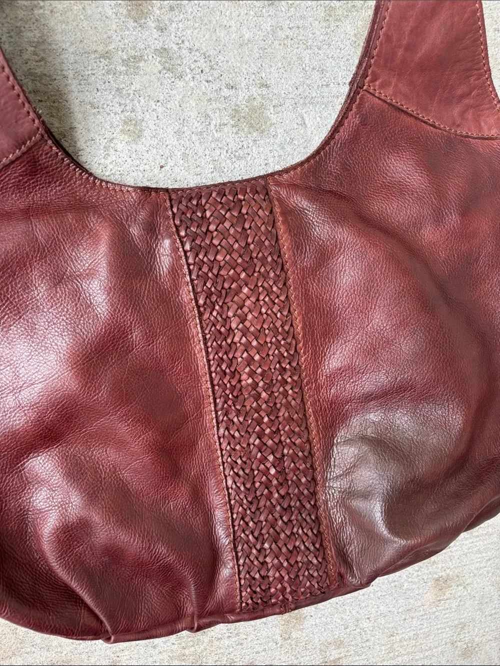 Zoa Braided-Trim Leather Hobo Bag in Deep Rust